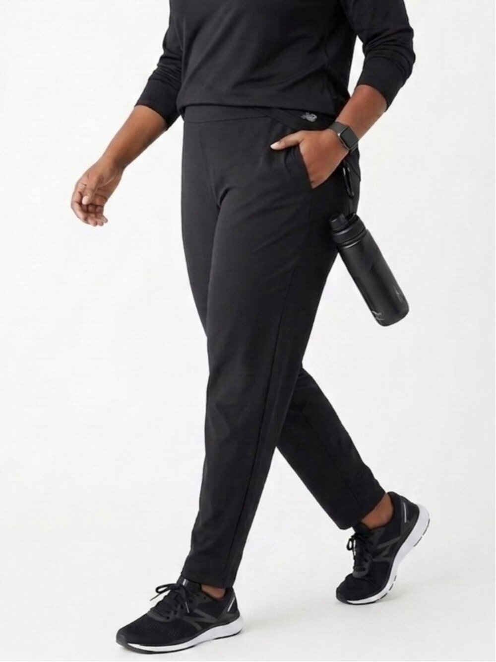 PINSPARK Black Stretchy High Waisted Workout Straight Leg UPF50 Pants 2X - 165